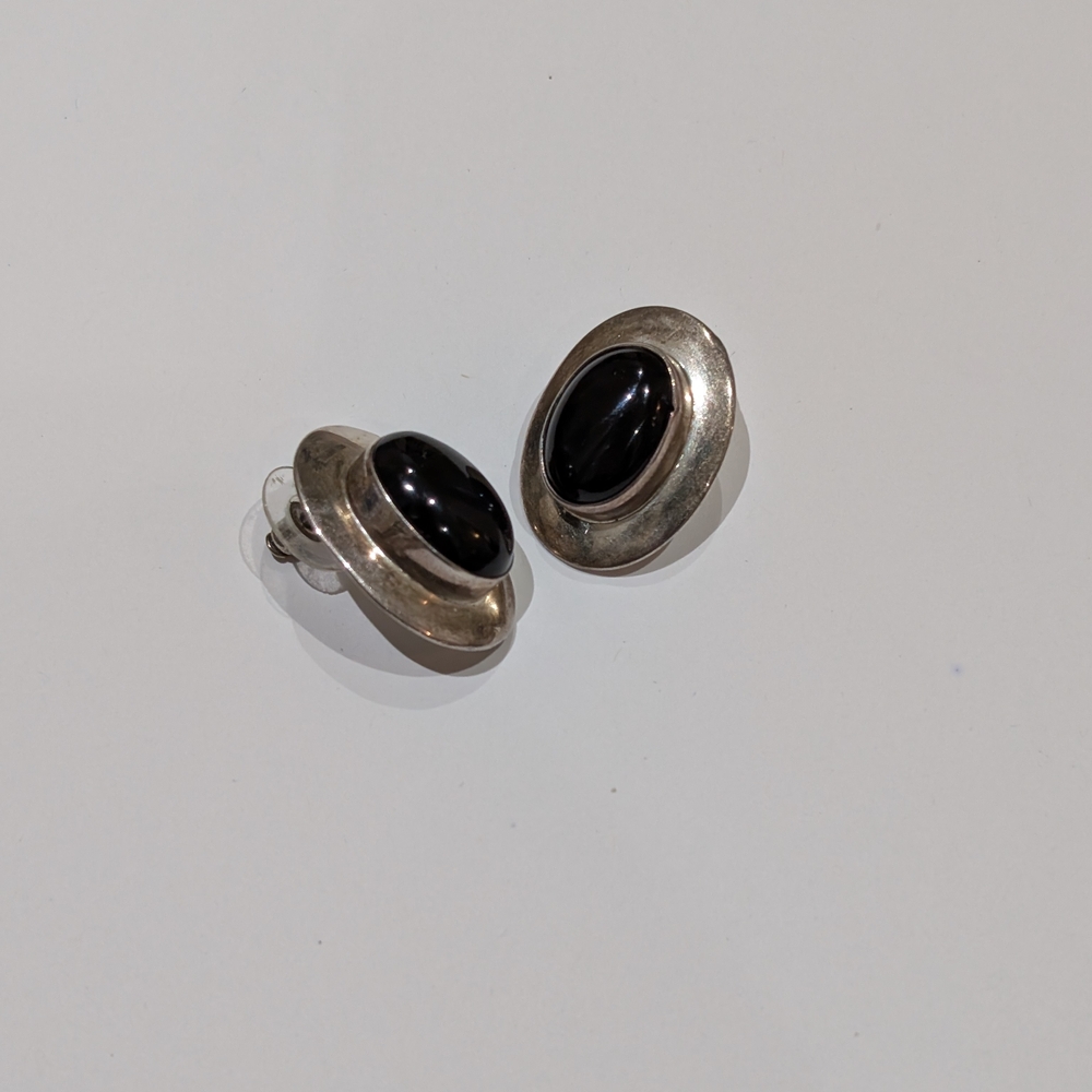 Vintage Sterling Silver 925 and Black Onyx Stud Earrings